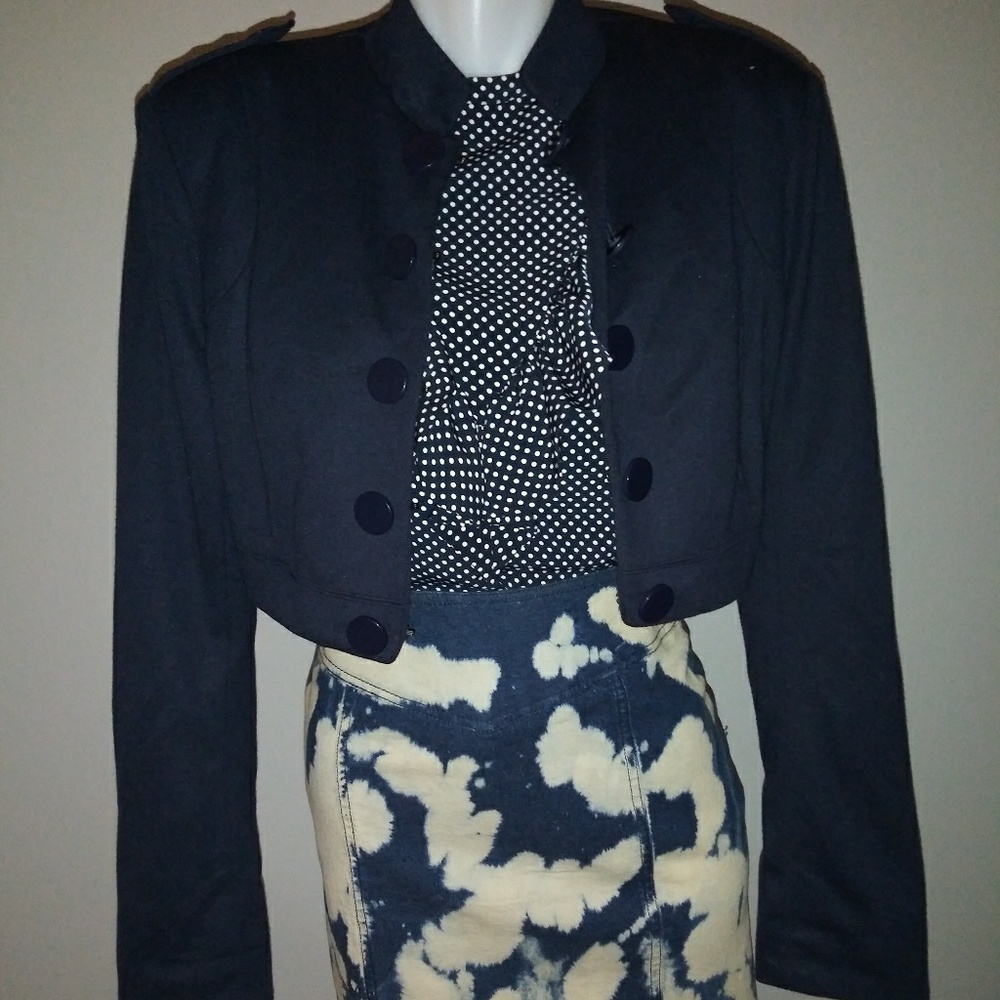 Navy Cropped Military Style Jacket - Picture 7 of 8